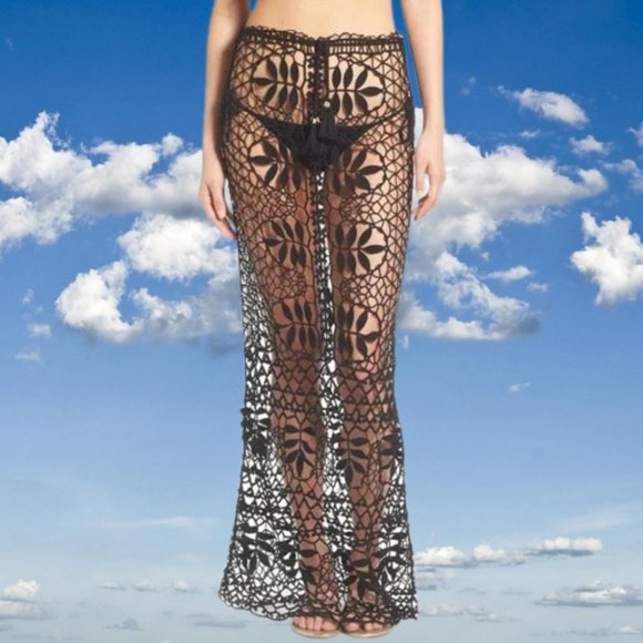 For Love And Lemons Other - NEW For Love & Lemons Swim St Tropez Crochet Coverup Skirt Black Womens L NWT